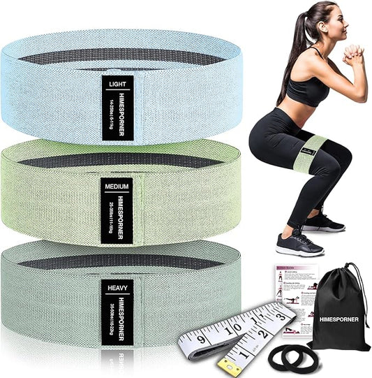 Wide Fabric Resistance Bands for Working Out, 3 Level Non-Slip Exercise Booty Bands for Women & Men Leg and Glutes with Hair Ties and Tape Measure - for Home Gym Workout, Yoga, Pilates-FlexoryFit