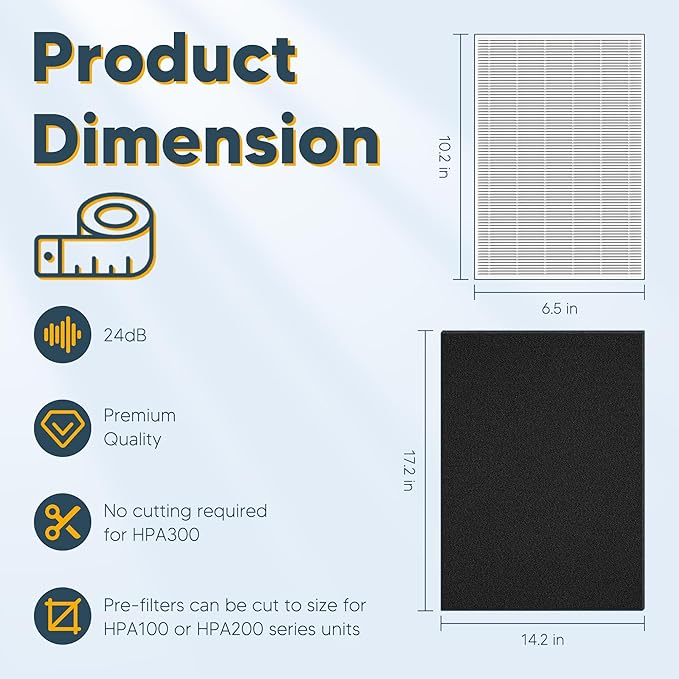 Improvedhand HPA300 Filter Replacement for Honey-Well & Replacement Filter R Compatible with HPA300 HPA304 HPA5300 HPA8350 HPA300VP (6 True H13 Filters & 8 Pre-Cut Activated Carbon Pre Filters)