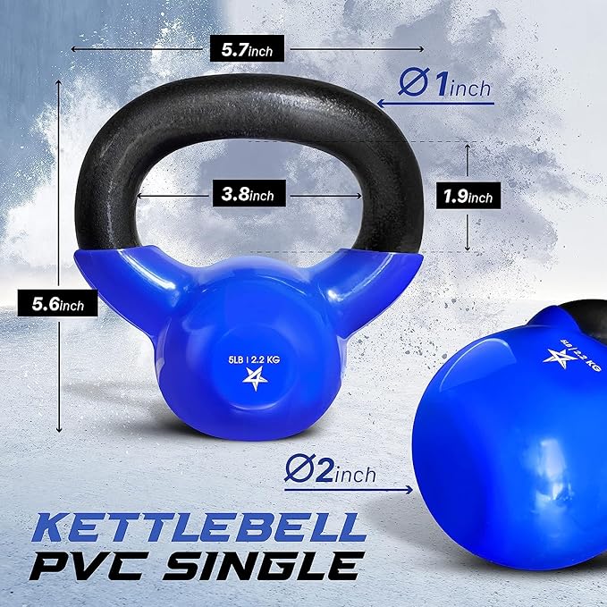 Yes4All 5-100 LB Kettlebells Vinyl Coated Cast Iron for Dumbbell Weights Exercises, Gym, Fitness, Full Body Workout Equipment Push up, Grip and Strength Training-FlexoryFit