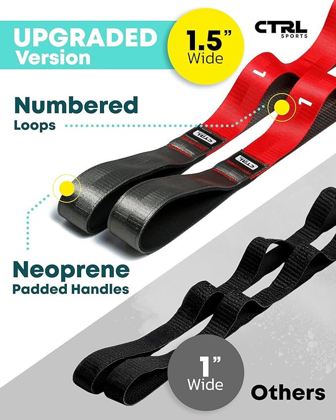 Stretching Strap with Loops - Non Elastic Stretch Band for Physical Therapy, Yoga Strap for Stretching Equipment, Stretch Bands for Exercise and Flexibility - Fascia, Hamstring & Leg Stretcher Belt-FlexoryFit