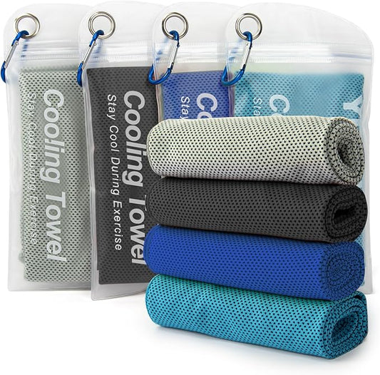 YESLIFE 4 Pack Cooling Towel 40"x12", Gym Towels for Men and Women, Soft Breathable Workout Towels for Yoga, Running, Sport, & More (Black, Dark Blue, Blue, Grey)-FlexoryFit
