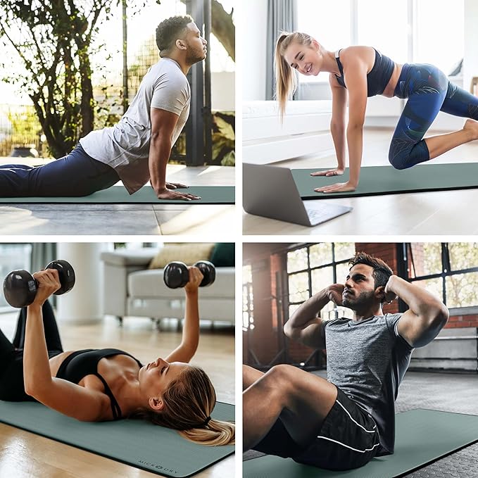 MICRODRY Deluxe Fitness Exercise Yoga Mat for Home & Gym, Extra Thick for High Impact Training, Multi Layered Skid Resistant Surface, Odor Neutralizing with Carrying Strap-FlexoryFit