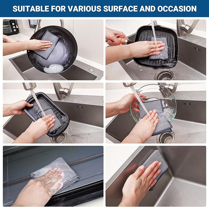 10 Pcs New Upgrade 3-Layer Non Scratch Wire Dishcloth,Wire Dishwashing Rag, Non-Scratch Wire Dishwashing Rags for Wet and Dry, Kitchen Cleaning Dish Rags for Cookware,Sinks, Dishes,Stove-FlexoryFit
