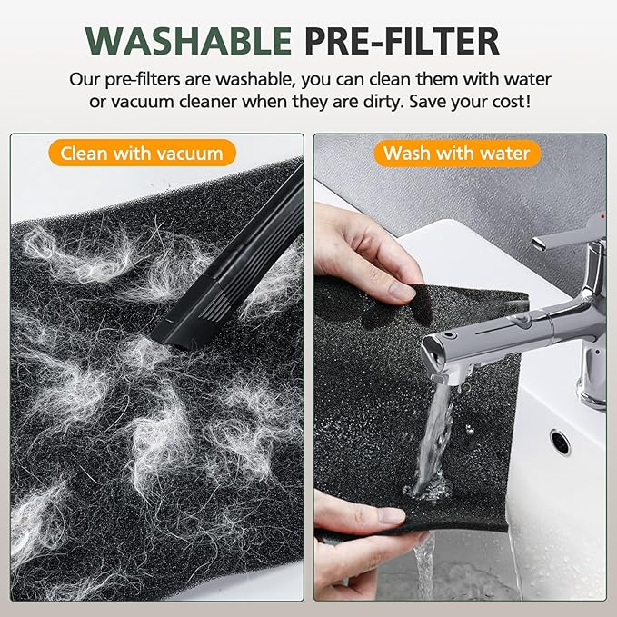 KJ190L Pet Care Washable Filter Compatible with MOOKA KJ190L Air Puri-fier, 3 Stage Filtration HEPA Filter for Pollen Smoke Pet Hair Dust, Special for Odor Dander, 2 Pack