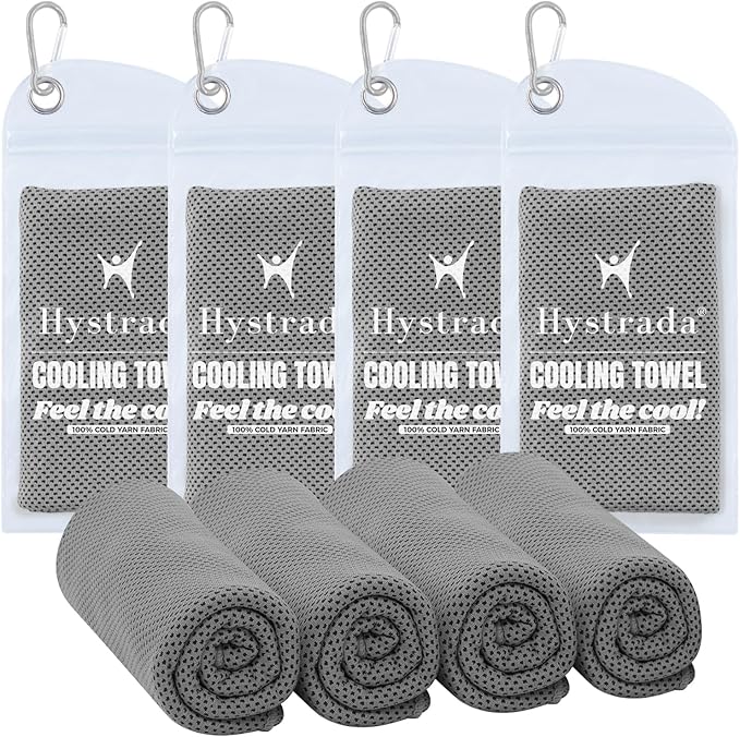 4 Pack Cooling Towels 40" x 12" - Instant Cooling Relief for Golf, Fitness, Camping, Hiking, Yoga, Pilates - Premium Quality, Portable Design-FlexoryFit