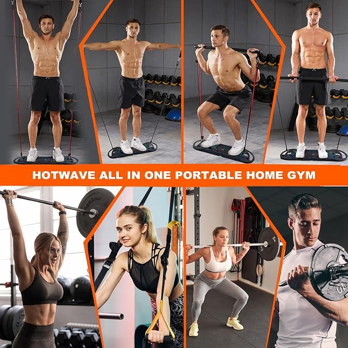 HOTWAVE Portable Exercise Equipment with 16 Gym Accessories.20 in 1 Push Up Board Fitness,Resistance Bands with Ab Roller Wheel,Full Body Workout at Home-FlexoryFit