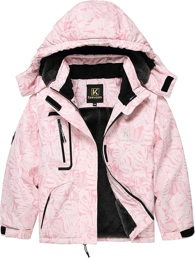 Keevoom Girl's Ski Jacket Winter Warm Thick Snow Coat Windproof Kids Outdoor Hooded Jackets-FlexoryFit