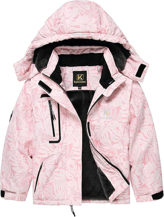 Keevoom Girl's Ski Jacket Winter Warm Thick Snow Coat Windproof Kids Outdoor Hooded Jackets-FlexoryFit