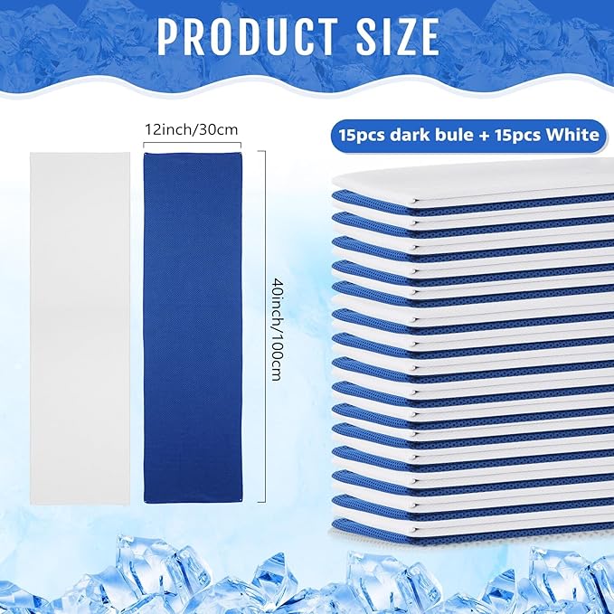 Hosuly 30 Pack Cooling Towels, 40"x12" Ice Breathable Soft Chilly Sweat Rag Microfiber Workout Rags for Gym Cooling Towels for Neck and Face for Yoga Golf Sport Running-FlexoryFit