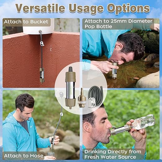 Miniwell L630 Portable Water Filter with Upgraded Vacuum Packaging - 25 Year Storage, Long Lasting and Versatile Usage Options, 2 Pack Filters,Bucket Connectors and Hoses