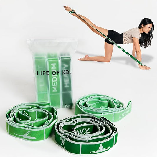 Stretching Strap Set of 3, Stretch Straps with Loops for Yoga, Pilates, Dance, Physical Therapy, 3 Resistance Bands, Stretch Bands for Exercise, Flexibility, Yoga Straps for Stretching-FlexoryFit