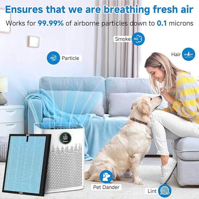 2 Pack HAP603 Replacement Filter Compatible with ECOSELF HAP603 / HAP603WF Air Puri-fier Filter, Air Puri-fiers Replacement for Home Large Room with Smart Mode, # RFHAP603, Blue