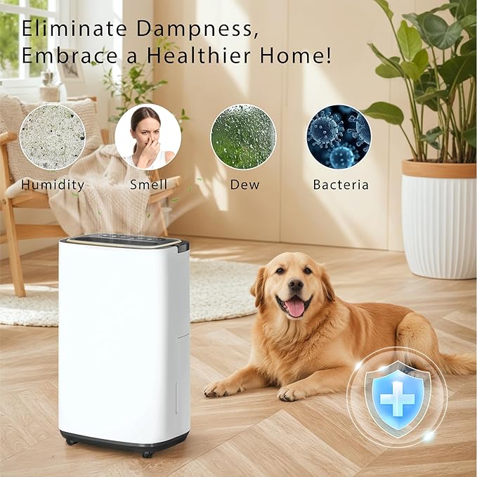 34 Pint Dehumidifier- 3000 Sq. Ft. Large Basement Dehumidifiers with Drain Hose for Large Rooms - Powerful Moisture Removal with Compressor- Dehu/Dry/Air Mode, LED Display,Timer, Child Lock