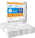 LotFancy 20x20x1 Air Filter MERV 13 Pet Smoke Smog Allergens Defense (6-Pack) Pleated HVAC Furnace Air Filters, Replacement for Home AC & Heating Systems, Actual Size: 19.75" x 19.75" x 0.75"