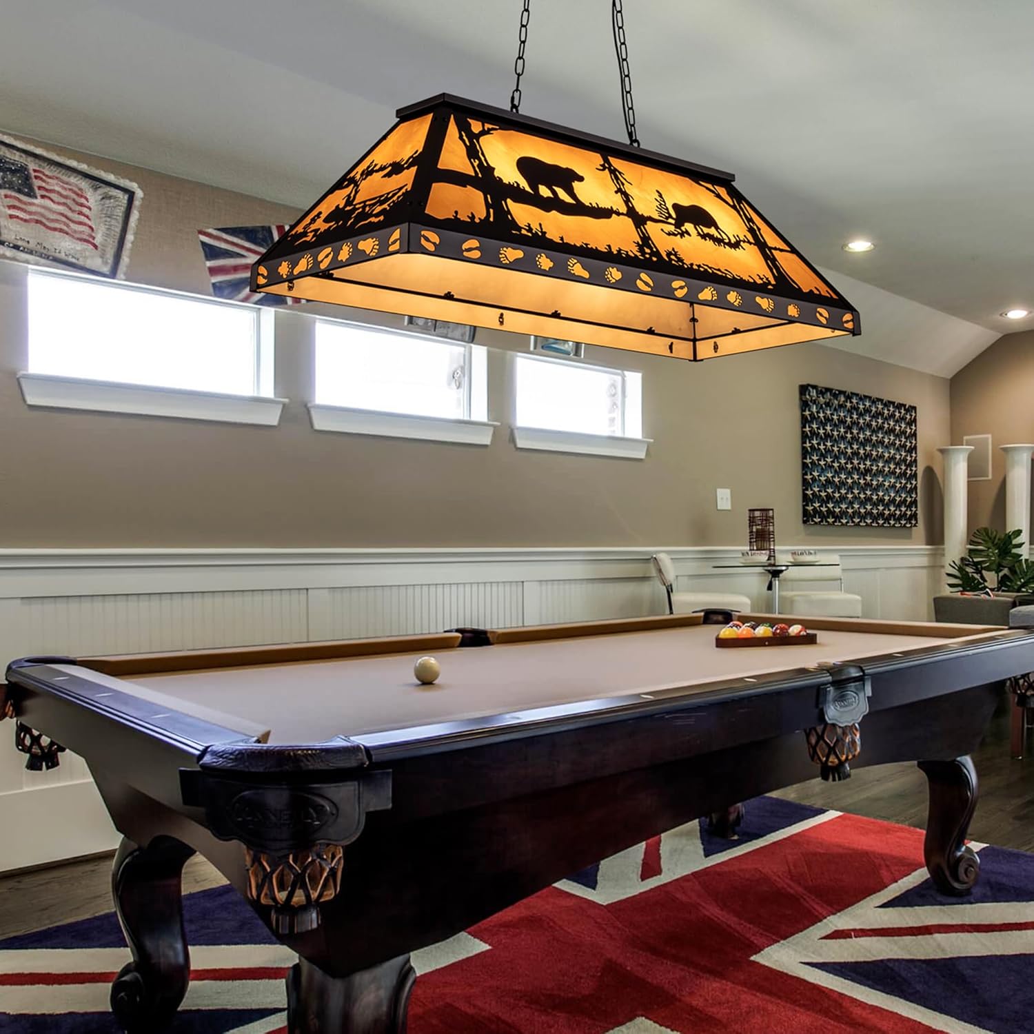 TOCHIC Rustic Pool Table Light, 4 Lights Vintage Billiards Light Fixtures, Tiffany Billiard & Pool Table Lights for Game Room Farmhouse Chandelier Man Cave Club Bar Dining Room Island 48" Inches