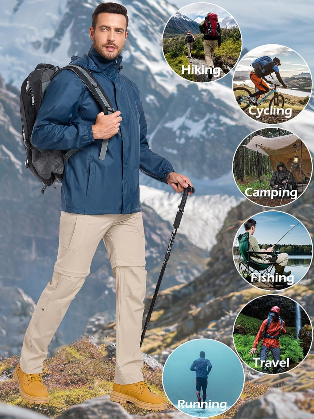 MANSDOUR Men's Packable Rain Jacket Waterproof Lightweight Windbreaker Cycling Golf Hiking Reflective Raincoat with Hood