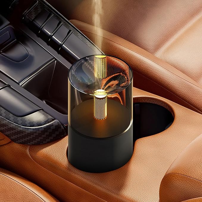 Essential Oil Diffuser Mini Portable Car USB Diffuser Humidifier with Candlelight Ambiance, Ultra Quiet Work for Office, Bedroom, Car Diffuser (Black)