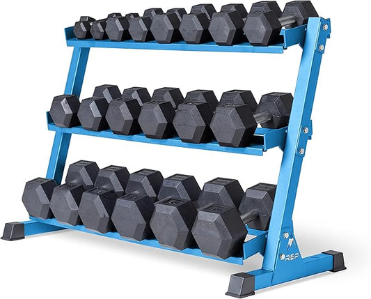 REP Fitness Rubber Hex Dumbbell Set, Adjustable Weight Pairs, Home Gym Equipment, Strength Training For Men Women, Black Coated Grips, Workout Rack Storage Optional, Heavy Lb Free Weights-FlexoryFit