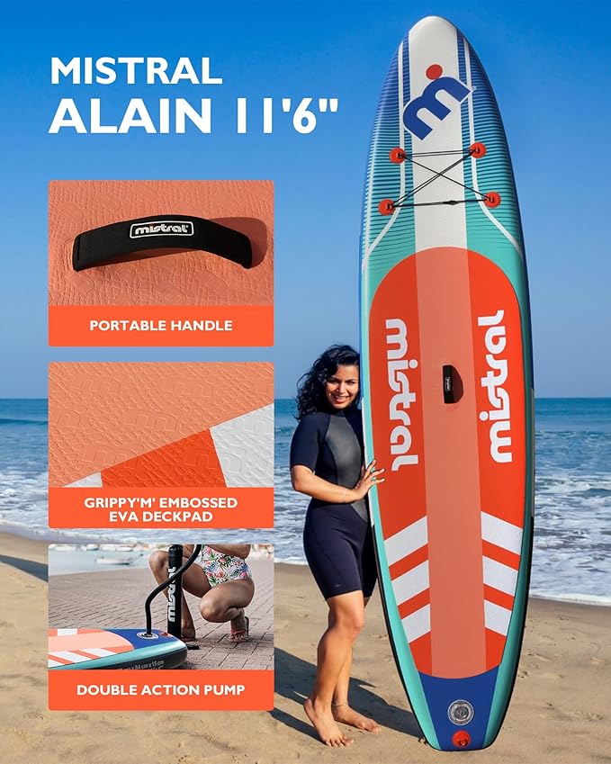 Mistral Inflatable Stand Up Paddle Board, 11'6''x33''x6'' Inflatable SUP All Around Board, Extra Wide iSUP, Stable, Beginner Paddle Board with SUP Accessories, Anti-Slip EVA Deck for Adults & Youth