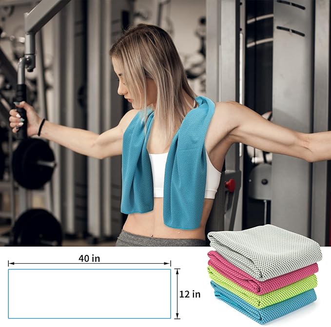 YESLIFE 4 Pack Cooling Towel 40"x12", Gym Towels for Men and Women, Soft Breathable Workout Towels for Yoga, Running, Sport, & More (Blue, Grey, Green, Pink)-FlexoryFit