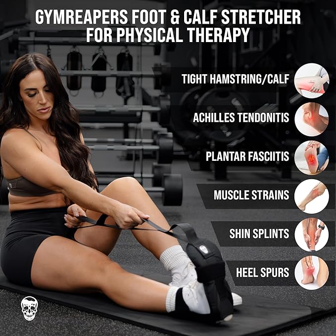 Gymreapers Foot and Calf Stretcher for Plantar Fasciitis, Achilles Tendonitis, Rehabilitation - Flex Strap for Physical Therapy, Pilates, Flexibility Training, Thigh & Hamstring Stretcher and Heel Spurs & Shin Splints-FlexoryFit