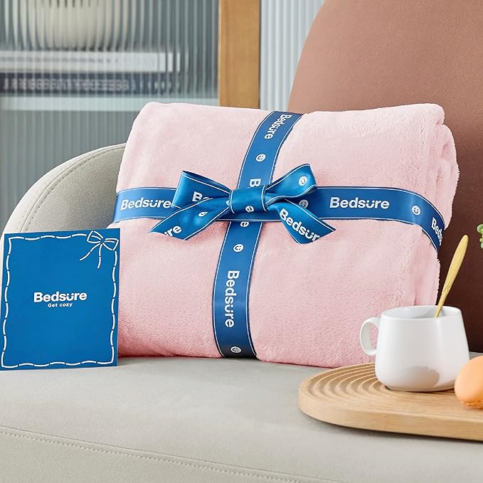 Bedsure Pink Fleece Blanket - 300GSM Soft Lightweight Plush Cozy Blankets for Bed, Sofa, Couch, Travel, Camping, 50x70 inches