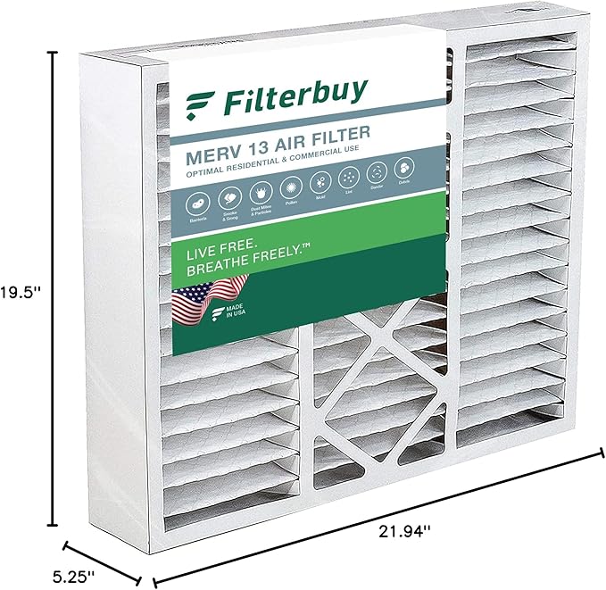 Filterbuy 20x22x5 Air Filter MERV 13 Optimal Defense (1-Pack), Pleated HVAC AC Furnace Air Filters Replacement for Amana, Goodman, Nordyne, & Five Seasons (Actual Size: 19.50 x 21.94 x 5.25 Inches)