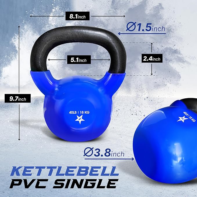 Yes4All 5-100 LB Kettlebells Vinyl Coated Cast Iron for Dumbbell Weights Exercises, Gym, Fitness, Full Body Workout Equipment Push up, Grip and Strength Training-FlexoryFit