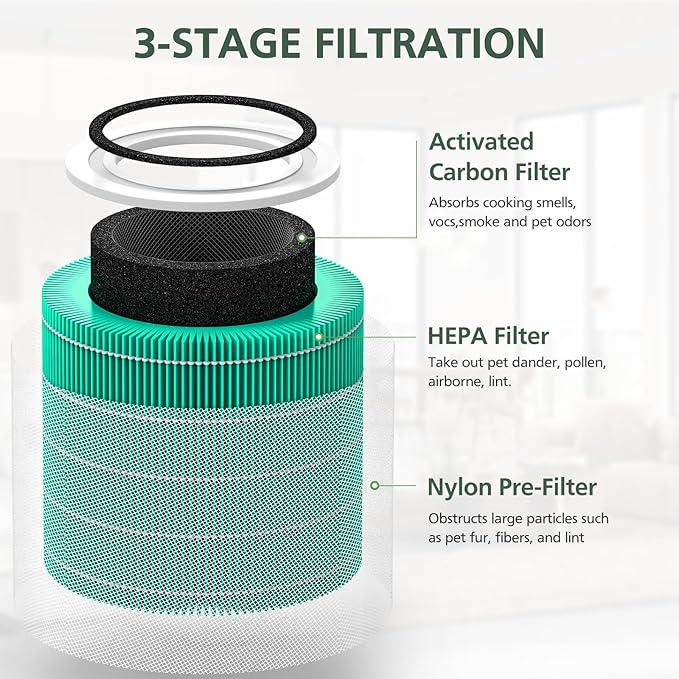 Core 300 Toxin Absorber Replacement Filter for LEVOIT Core300-P Core 300 VortexAir Air Purifier, 3-in-1 HEPA and Activated Carbon, Core 300-RF-TX, 2 Pack, Green