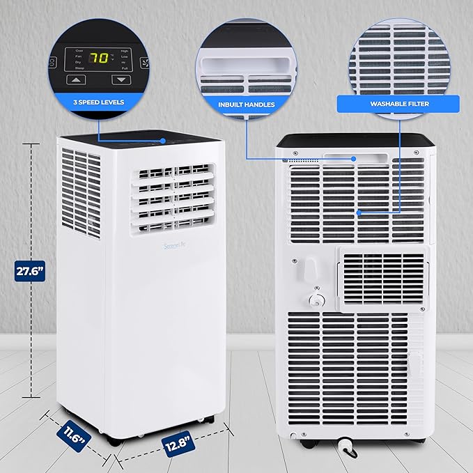 SereneLife Small Air Conditioner Portable 10,000 BTU with Built-in Dehumidifier - Portable AC unit for rooms up to 450 sq ft - WiFi app + Remote Control, Window Mount Exhaust Kit