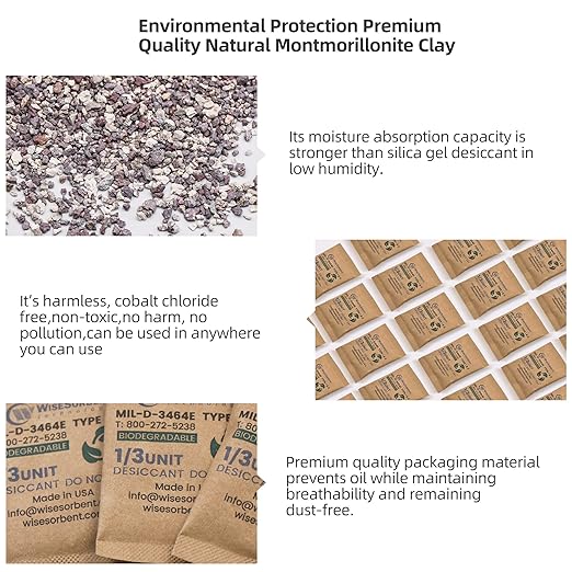 Kraft Clay Desiccants Packs for Safe, 11 Gram 90 Pack Dehumidifier for Gun Safe, Military Grade Moisture Absorbers, Conforms to MIL-D-3464E Type I & II Absorbents