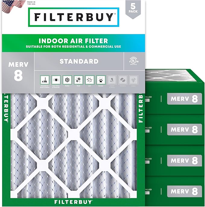 Filterbuy 18x24x4 Air Filter MERV 8 (MPR 700) Dust Defense Replacement (5-Pack), Electrostatic Pleated HVAC AC Furnace Filters, Made in USA (Actual Size: 17.50 x 23.38 x 3.63)