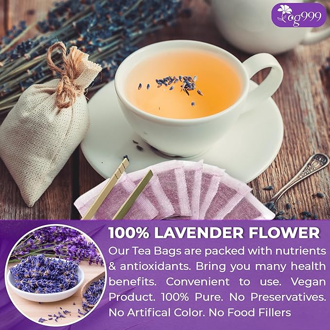 120 Lavender Flower Tea Bags, 100% Natural & Pure from Lavender Flowers. Loose Flower Lavender Herbal Tea. Lavender Flower Tea. No Sugar, No Caffeine, No Gluten, Vegan.-FlexoryFit
