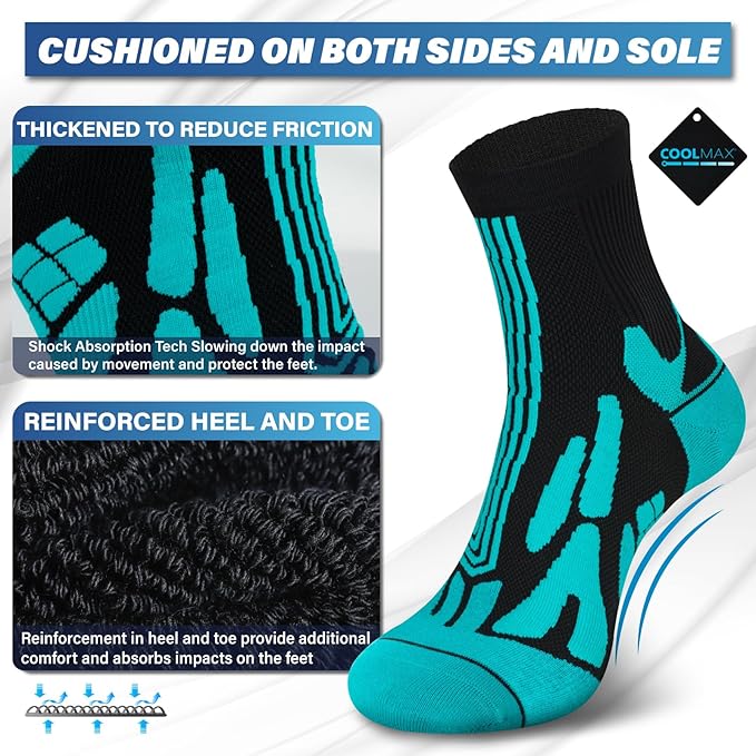 Hylaea Quarter Athletic Running Socks No Blister, Cushion Moisture Wicking Socks for Cycling Sport-FlexoryFit