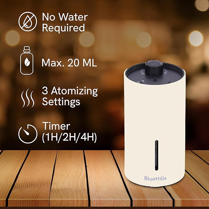 BlueHills Waterless Essential Oil Diffuser USB Travel Cordless Aroma Large Room Portable Battery-Operated Rechargeable Car Home Hotel Long Runtime Compact Premium Wireless Mini Diffuser – J05 Beige