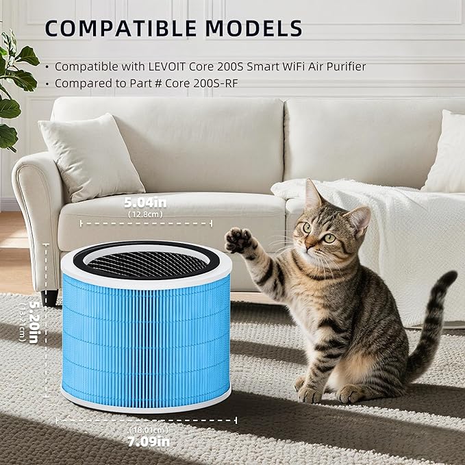 Core 200S Smoke Remover Replacement Filter for LEVOIT Core 200S Smart WiFi Air Purifier, Funmit 3-in-1 H13 True HEPA Filter Replacement and High-Efficiency Activated Carbon, Part #Core 200S-RF, 3 Pack