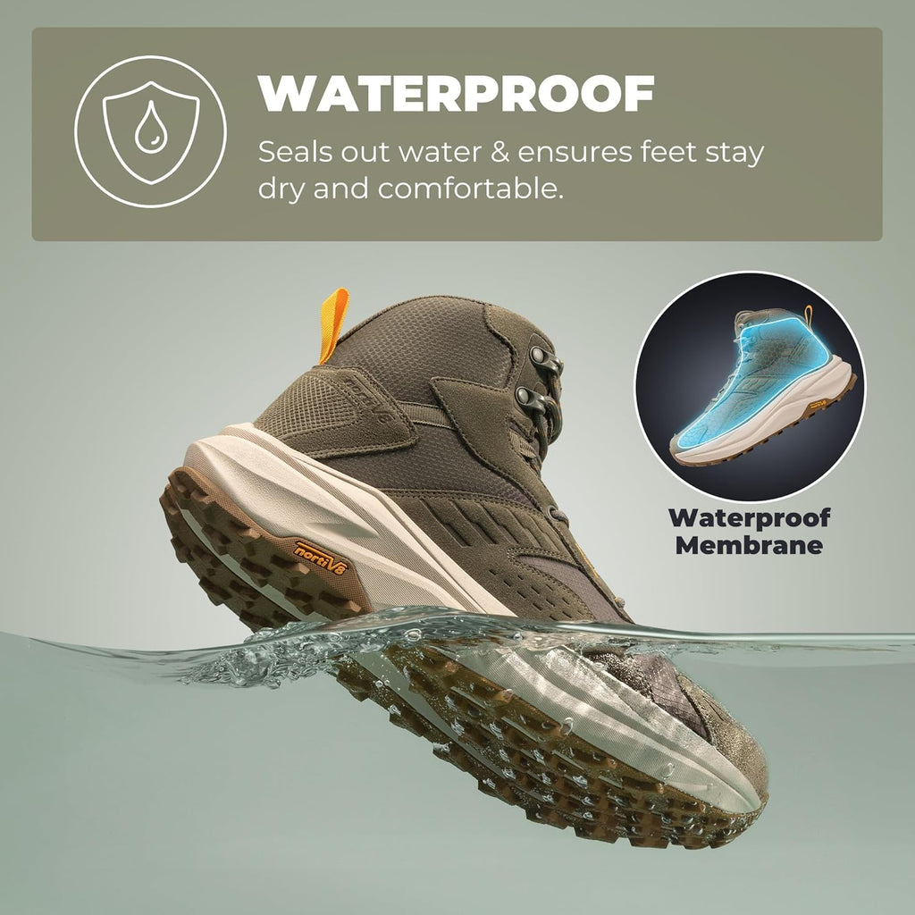 NORTIV 8 Men's Wide Toe Box Hiking Boots Low Drop Waterproof Outdoor Trekking Camping Shoes for Plantar Fasciitis Bunion Katahdin