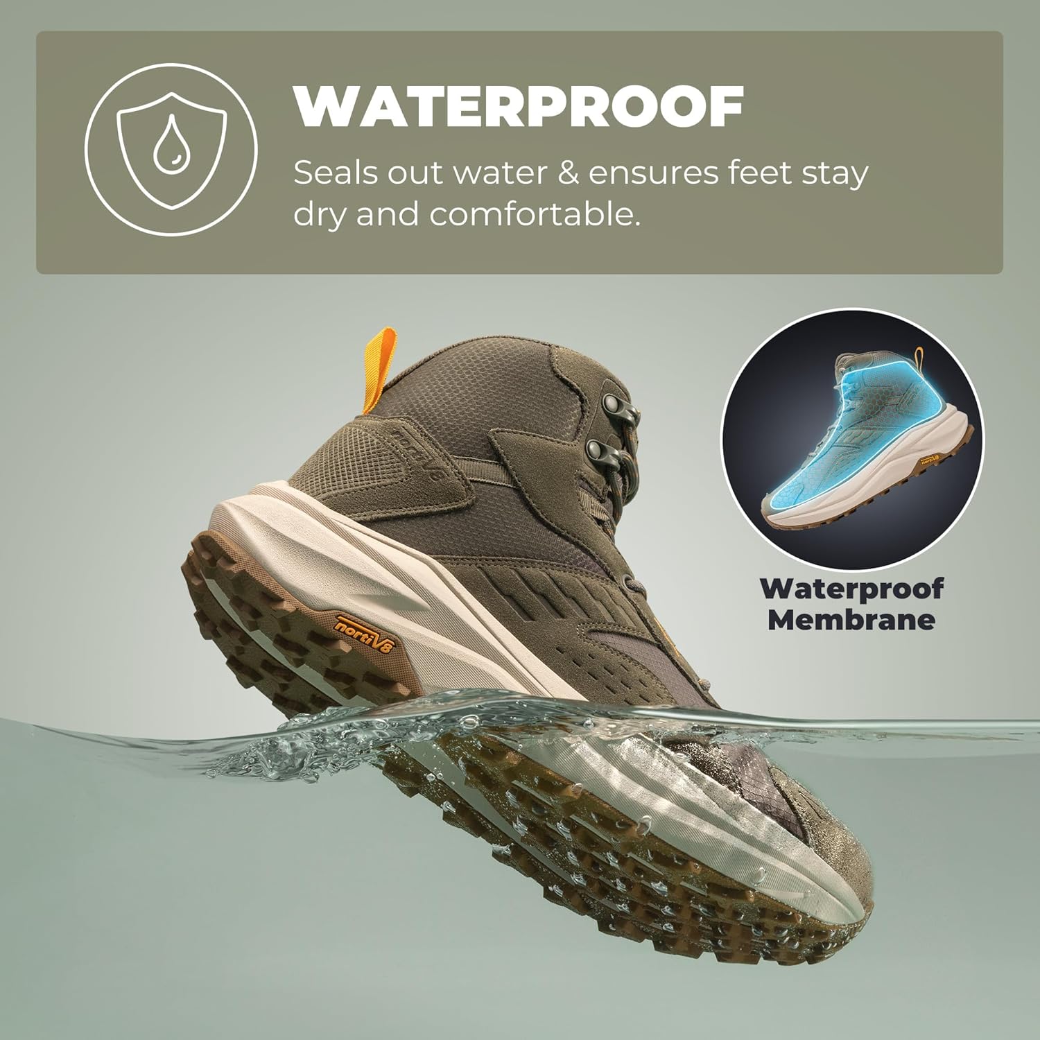 NORTIV 8 Men's Wide Toe Box Hiking Boots Low Drop Waterproof Outdoor Trekking Camping Shoes for Plantar Fasciitis Bunion Katahdin