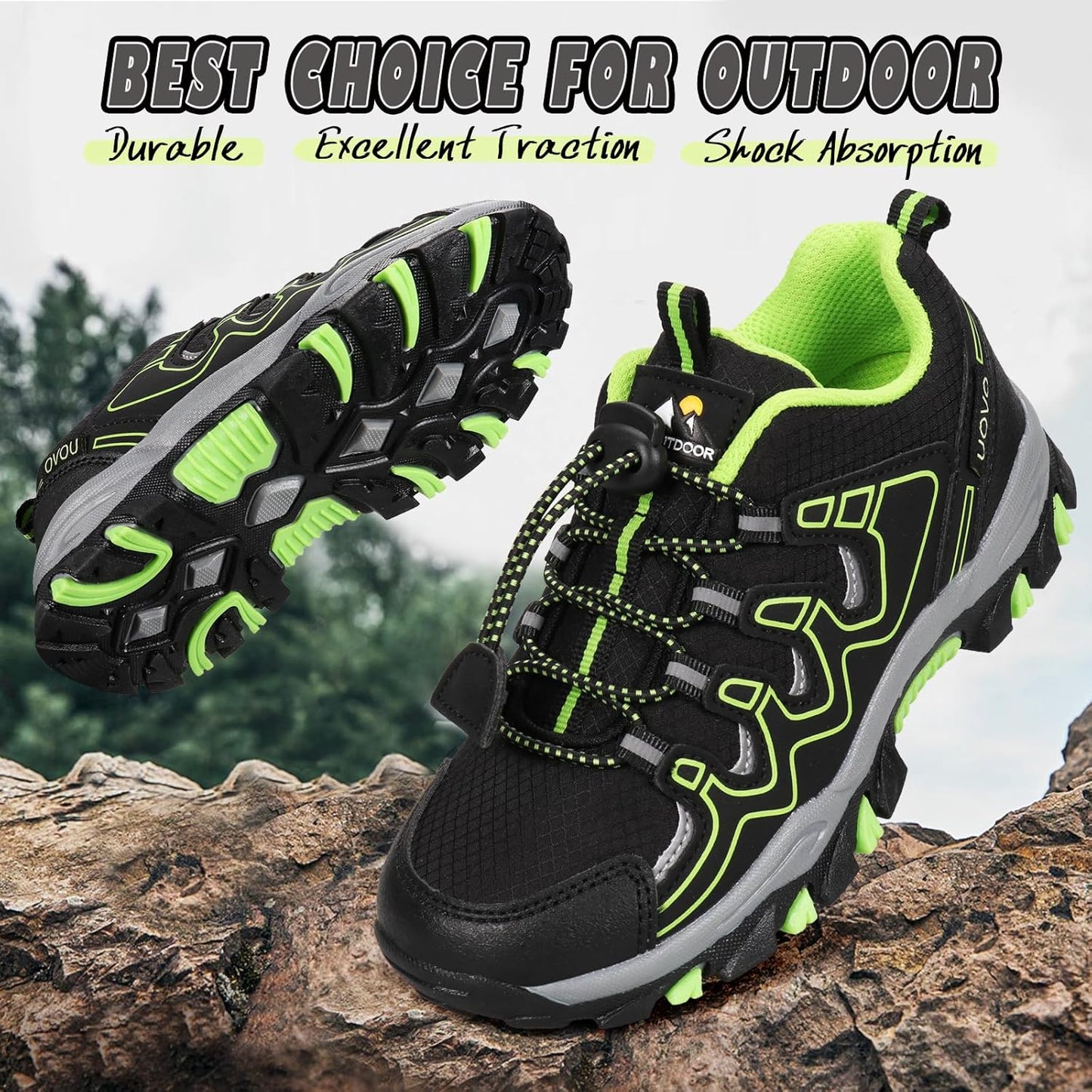 UOVO Boys Girls Kids Sneakers Hiking Running Outdoor Walking Tennis Shoes Waterproof Non Slip Fashion Sneakers(Little/Big Kids