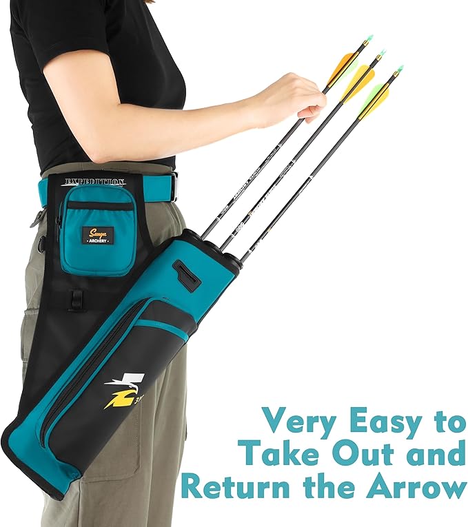 SUNYA Archery Hip Quiver for Arrows. Includes 3 Tubes Arrow Holder, Accessories Pockets and Waist Belt. Fit for Compound and Recurve Bow Practice.
