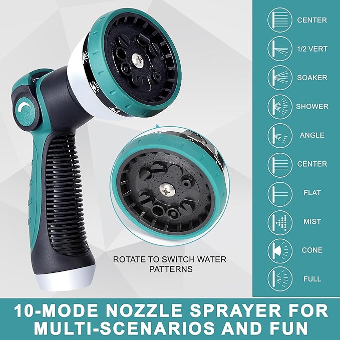 50FT 5/8'' Garden Hose, 304 Stainless Steel Water Hose, Flexible with a 10-Mode Nozzle Sprayer, No Kink, Lightweight, Puncture Proof Metal Hose, Ideal for Yard, Lawn, Outdoor