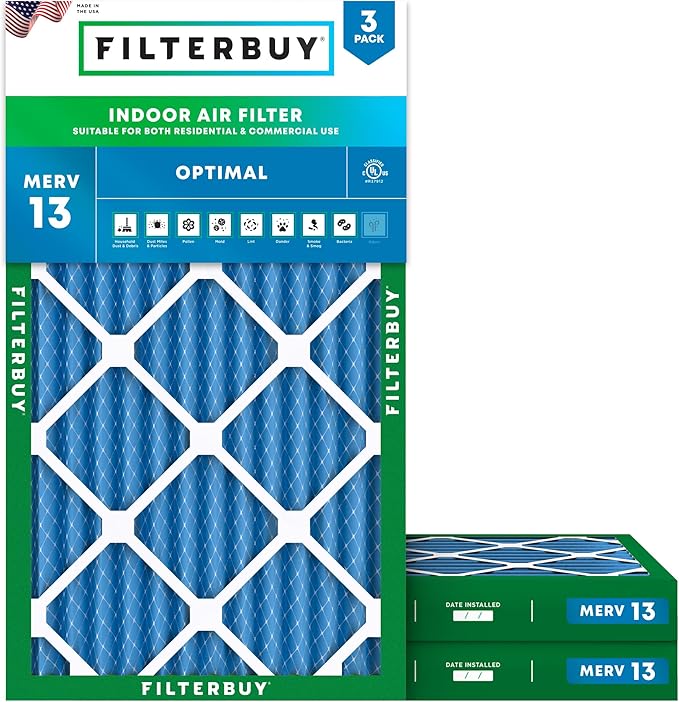 Filterbuy 14x25x2 Air Filter MERV 13 (MPR 1900) Health Defense Replacement (3-Pack), Electrostatic Pleated HVAC AC Furnace Filters, Made in USA (Actual Size: 13.50 x 24.50 x 1.75)