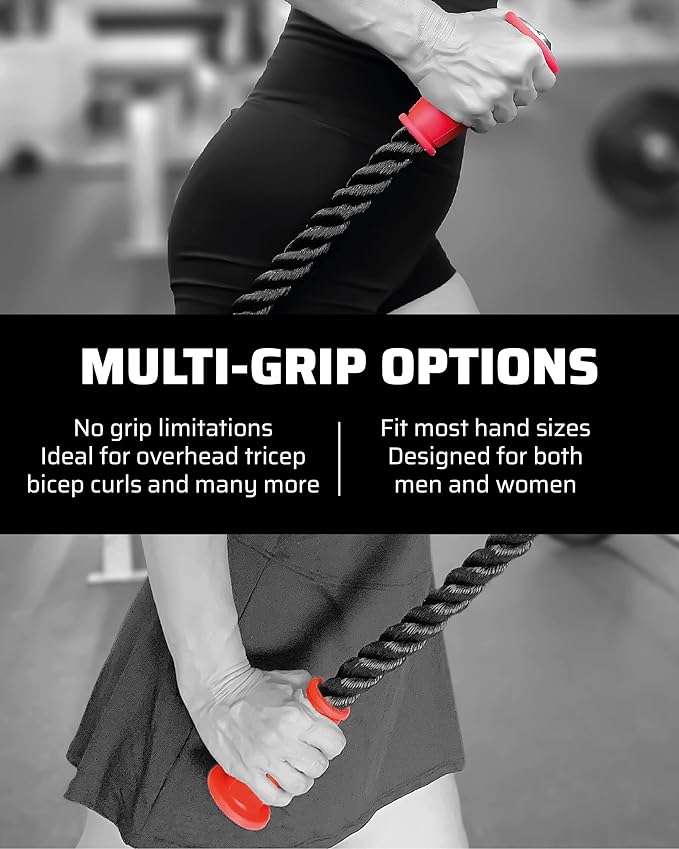 2 Ergonomic 16.5" Single Tricep Ropes | Non-Slip Cable Attachment | Wrist Pressure Relief | Grip Strength & Forearm Activation | Home & Commercial Gym Accessory, For Cable Machine, Smart Gym-FlexoryFit