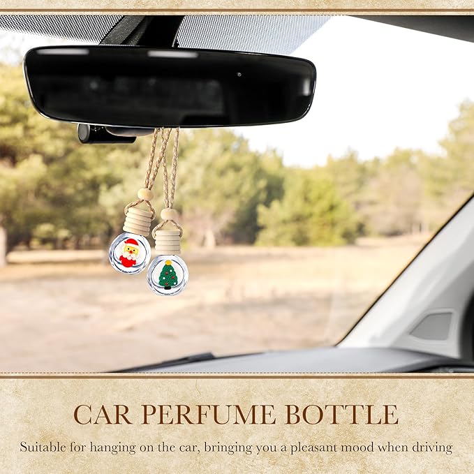 BBTO 20 Pcs Hanging Car Air Freshener Car Diffuser Bottles Bulk Christmas Empty Glass Perfume Bottle Freshener Clear Diffuser Bottle Pendant for Essential Oil Fragrance Aromatherapy Bottles Ornament