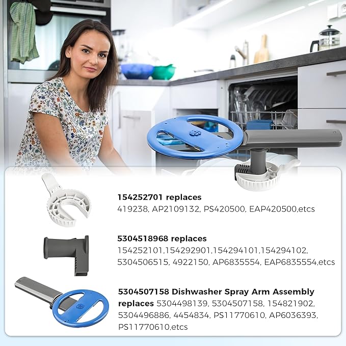 Romalon Upgraded 5304507158 Dishwasher Spray Arm Assembly with 5304518968 154252701 Assembly Fit for Frigidaire Dishwasher Replaces 5304498139 154821902 Ap6036393