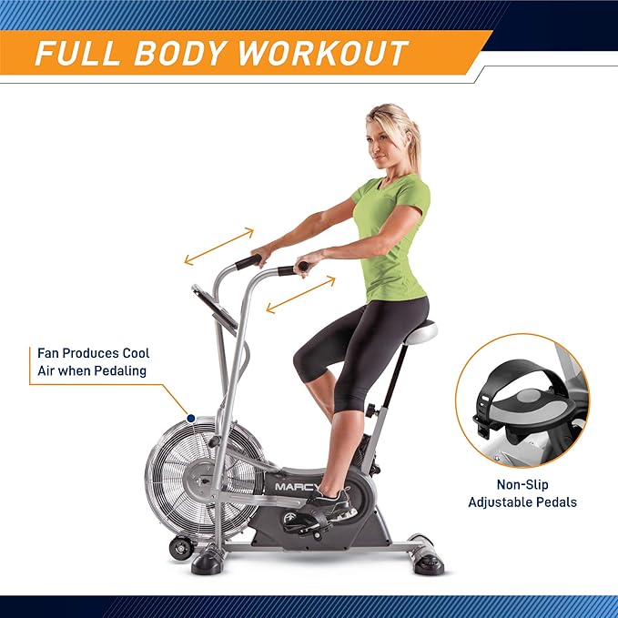 Marcy Air-Resistance Exercise Fan Bike With Dual Acction Handlebars-FlexoryFit
