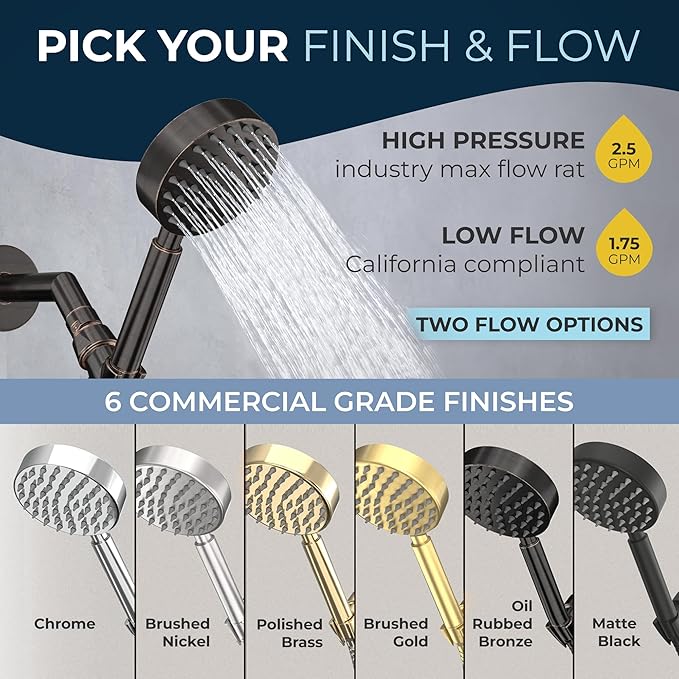 HammerHead Showers® Solid Metal Handheld Shower Head with Hose and Brass Holder - OIL RUBBED BRONZE - 2.5 GPM High Pressure Shower Heads with Adjustable Shower Wand Bracket - 6ft Flexible Extension