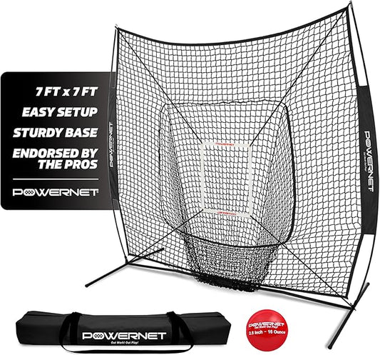 PowerNet Baseball Softball Practice Net 7x7 with Baseball Accessories for Practice Pitching, Batting & Fielding, Ball Caddy, Weighted Baseballs, Tee