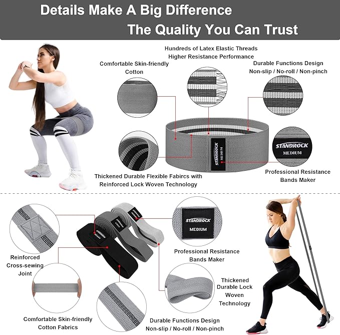 Fabric Resistance Bands for Working Out, 3 and 4 Levels Booty Bands Long Resistance Bands for Women and Men | Elastic Bands for Exercise Bands Resistance Workout Bands Resistance-FlexoryFit