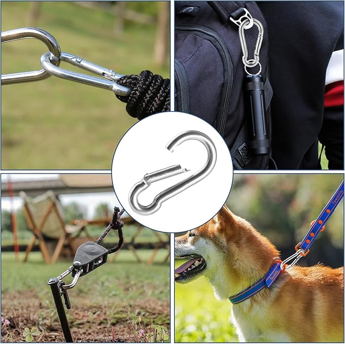 MIVIDE 100 Pack M4 x 1.57 Inch Carabiner Clips Spring Snap Hook, 304 Stainless Steel Heavy Duty Snap Hooks Carabiner Quick Link Clip for Camping Hiking Traveling Outdoor Swing Gym, 110Lbs Capacity